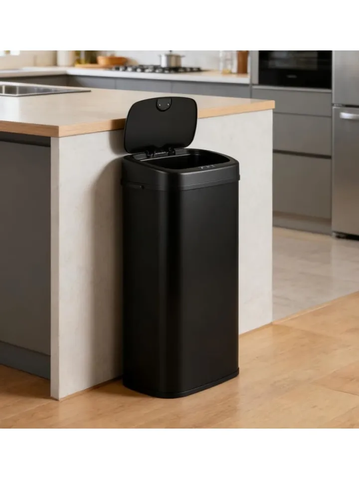COSTWAY Mülleimer<68L Mülleimer Küche 2 Fächer mit Sensor in Schwarz