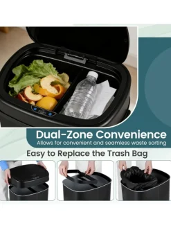 COSTWAY Mülleimer<68L Mülleimer Küche 2 Fächer mit Sensor in Schwarz