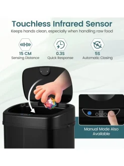 COSTWAY Mülleimer<68L Mülleimer Küche 2 Fächer mit Sensor in Schwarz