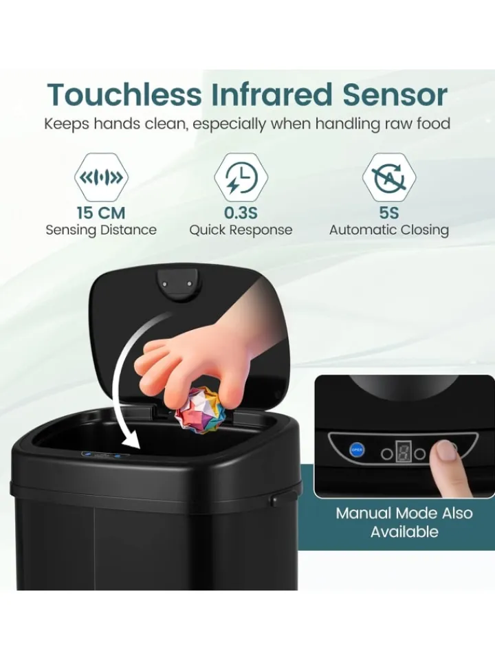 COSTWAY Mülleimer<68L Mülleimer Küche 2 Fächer mit Sensor in Schwarz