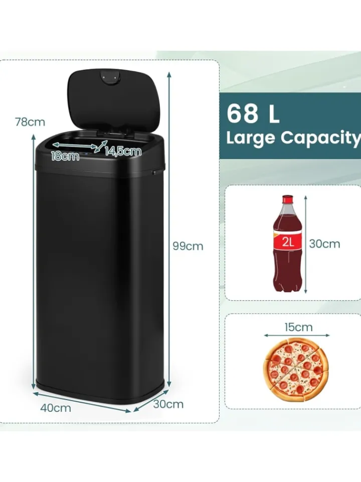 COSTWAY Mülleimer<68L Mülleimer Küche 2 Fächer mit Sensor in Schwarz