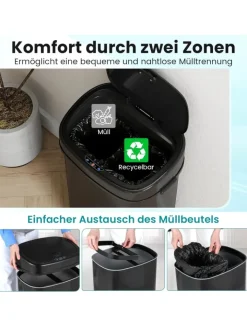COSTWAY Mülleimer<58L Mülleimer Küche mit Sensor in Schwarz
