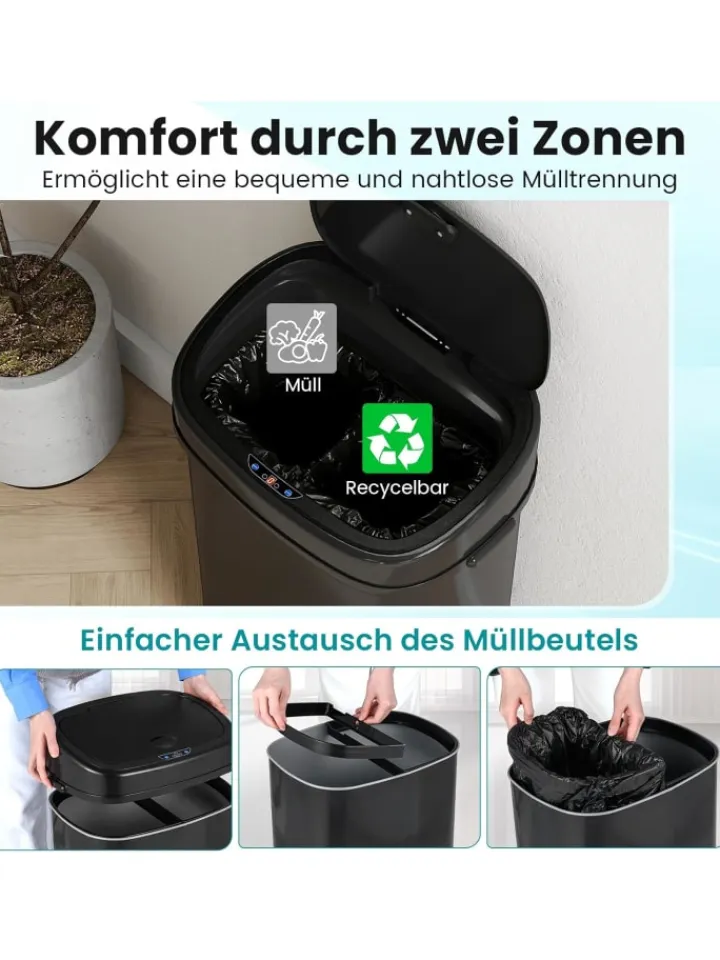 COSTWAY Mülleimer<58L Mülleimer Küche mit Sensor in Schwarz