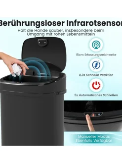 COSTWAY Mülleimer<58L Mülleimer Küche mit Sensor in Schwarz