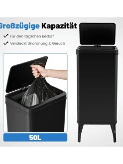 COSTWAY Mülleimer<50L Mülleimer mit Sensor in Schwarz
