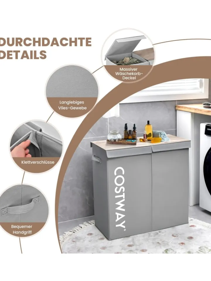 COSTWAY Wäschekörbe & -Ständer<105L Wäschekorb in Grau