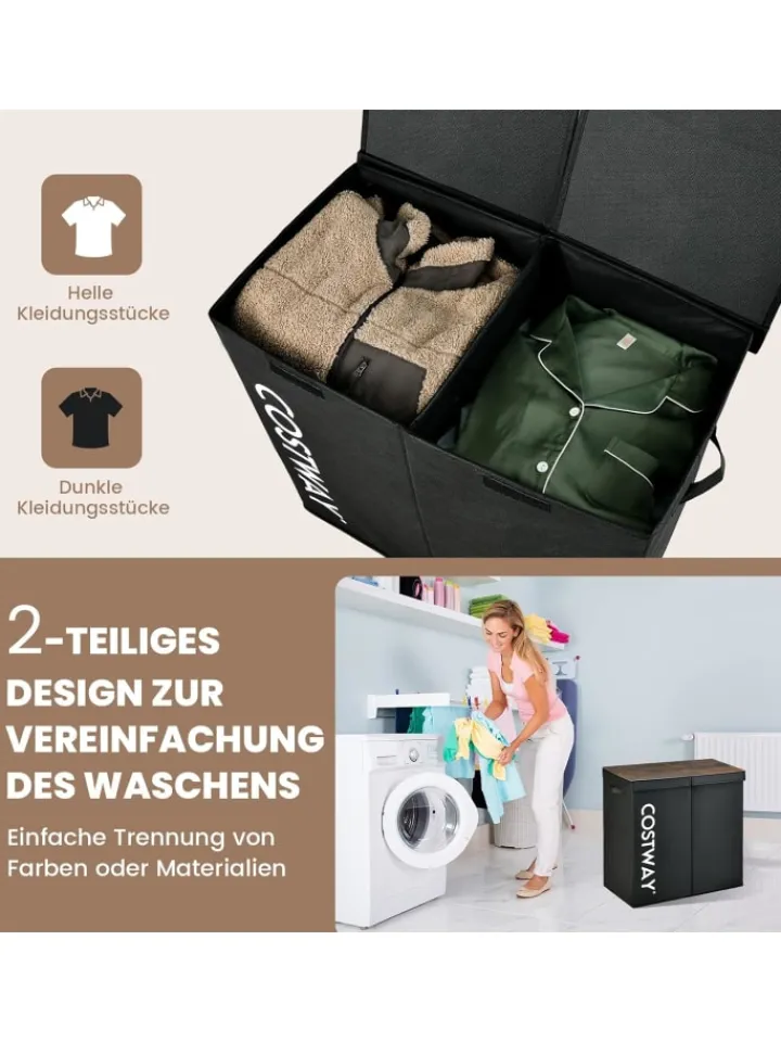 COSTWAY Wäschekörbe & -Ständer<105L Wäschekorb in Schwarz