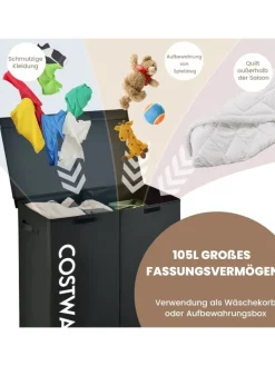 COSTWAY Wäschekörbe & -Ständer<105L Wäschekorb in Schwarz