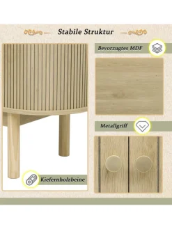 ABRIHOME Regale & Schränke<Lamellen Schrank Sideboard mit Schiebetüren und Kiefernholzbeinen in Naturholz