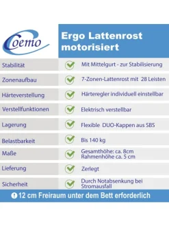 Coemo Betten & Matratzen<Lattenrost Ergo mit Motor, Kopf- und Fußteil elektrisch verstellbar in Natur