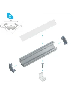 LED Line Lichterketten & Dekobeleuchtung<LED Aluminium Eckprofil PD-C 1 Meter Aluprofil Leiste Silber in Silber