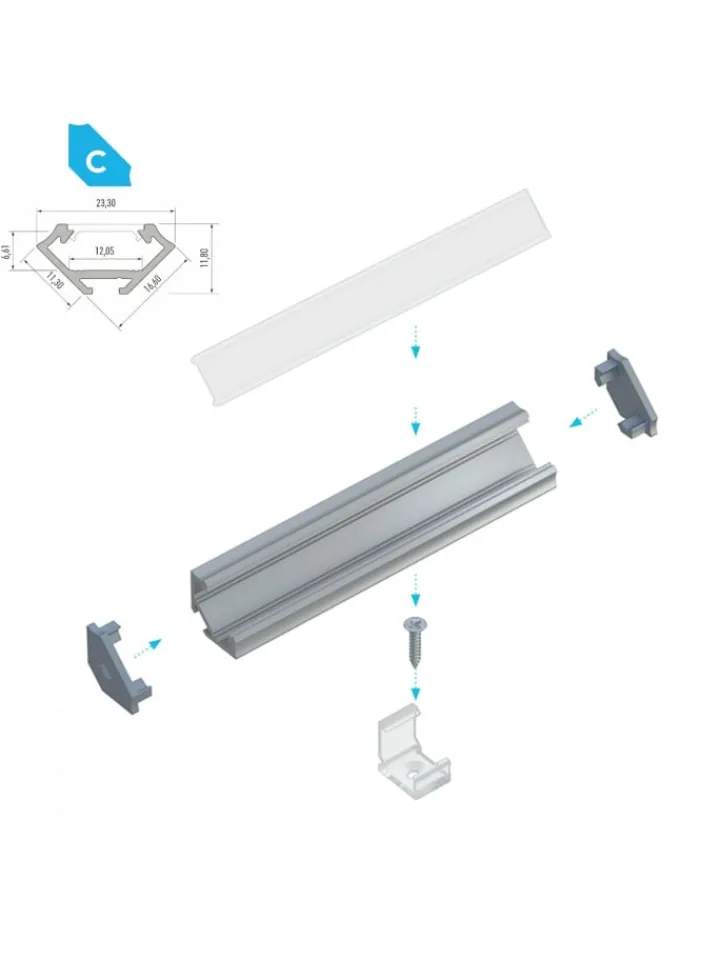 LED Line Lichterketten & Dekobeleuchtung<LED Aluminium Eckprofil PD-C 1 Meter Aluprofil Leiste Silber in Silber