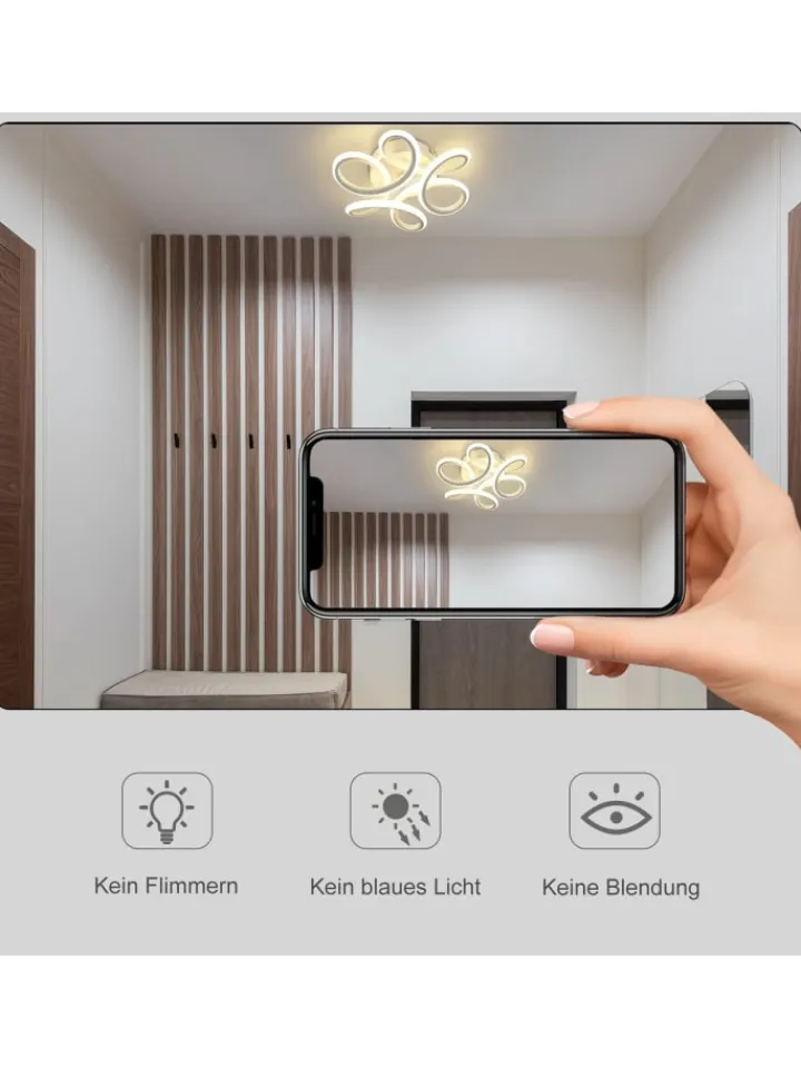 ZMH Decken- & Hängeleuchten<Led Deckenleuchte in Weiß 26W Modern 3000K Warmweiß Kreatives L 26cm