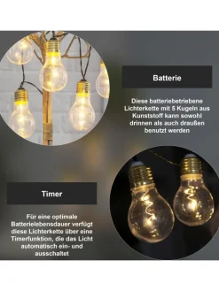 STAR Trading Lichterketten & Dekobeleuchtung<LED Deko-Lichterkette ,Glow', 5 Glühbirnen, Batterie & Timer, klar, wa