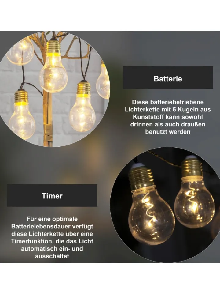 STAR Trading Lichterketten & Dekobeleuchtung<LED Deko-Lichterkette ,Glow', 5 Glühbirnen, Batterie & Timer, klar, wa