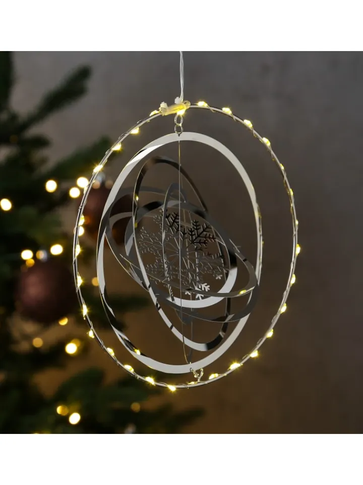 MARELIDA Lichterketten & Dekobeleuchtung<LED Kreis mit Schneeflocke 3D Dekohänger Weihnachten Fensterdeko in silber