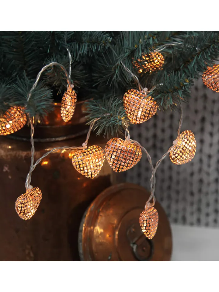 STAR Trading Lichterketten & Dekobeleuchtung<LED Lichterkette 10 leuchtende Herzen L: 90cm in kupfer
