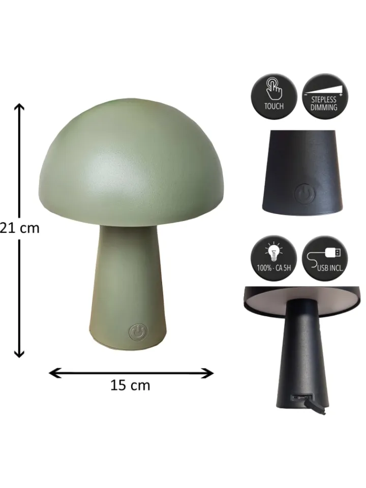 Coen Bakker Tischleuchten<LED Pilz Tischlampe dimmbar Touch Farbwechsler IP44 Innen Außen 15x21cm Grün