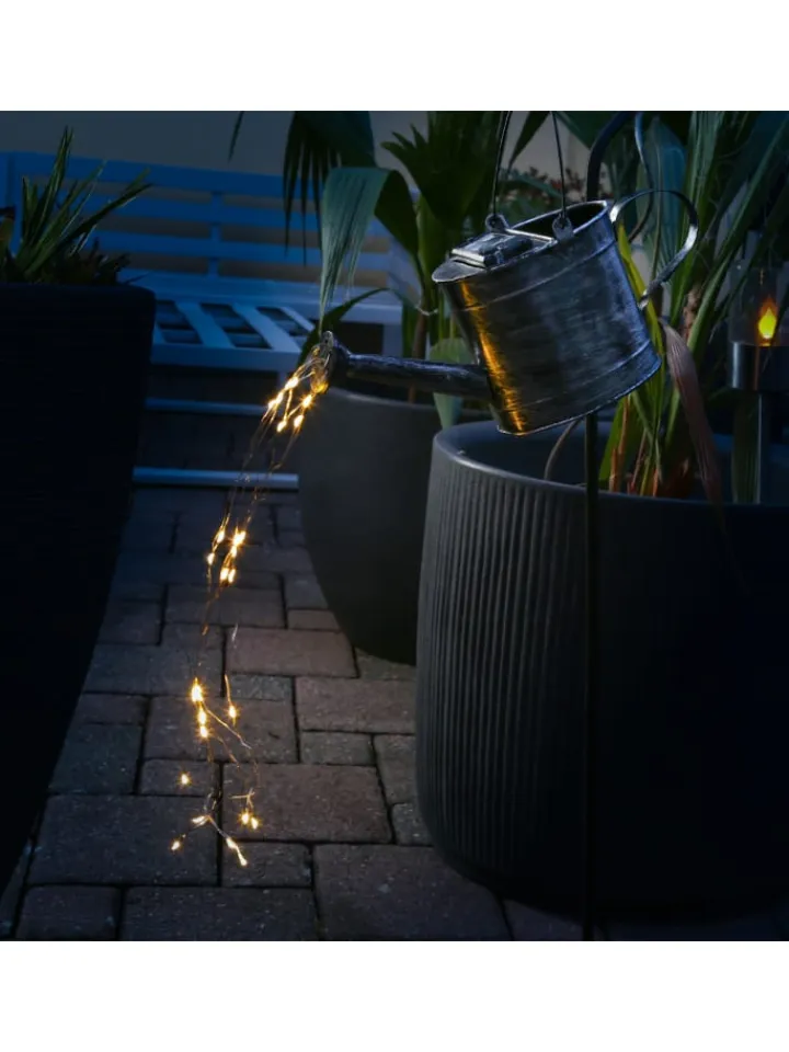 MARELIDA Lichterketten & Dekobeleuchtung|Lichterketten & Deko-Leuchten<LED Solar Gießkanne mit Wasserfalleffekt H: 90cm in silber