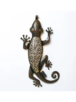 MARELIDA Gartendekoration<LED Solar Wanddekoration GECKO in braun - H: 72cm