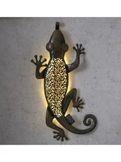 MARELIDA Gartendekoration<LED Solar Wanddekoration GECKO in braun - H: 72cm