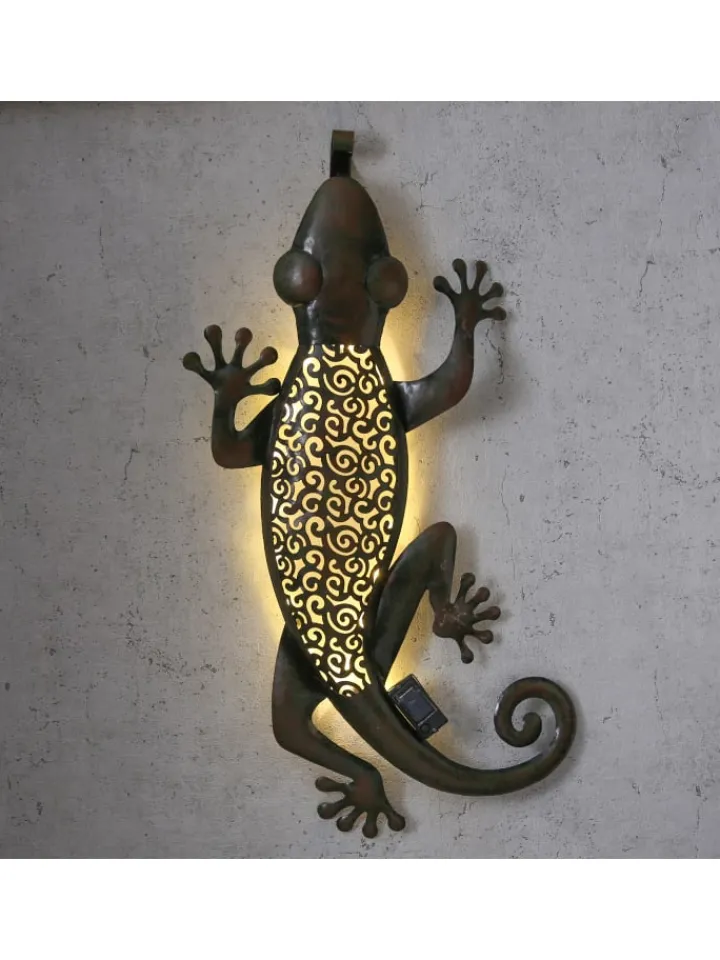MARELIDA Gartendekoration<LED Solar Wanddekoration GECKO in braun - H: 72cm