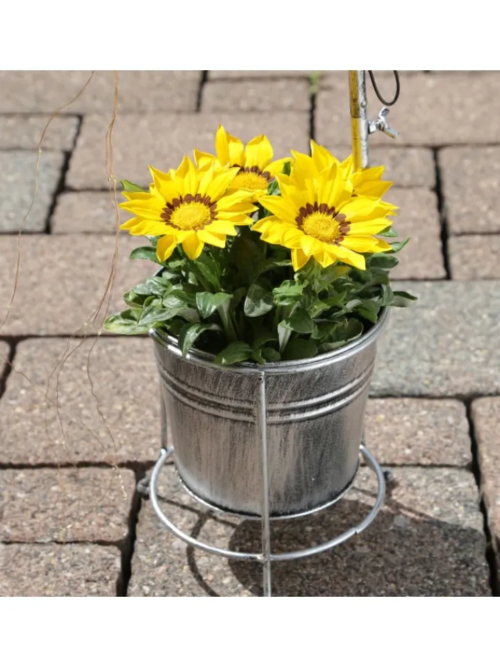 MARELIDA Lichterketten & Dekobeleuchtung<LED Solar Wasserhahn mit Blumentopf Gartendeko H: 60cm silber