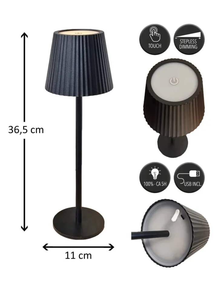 Coen Bakker Tischleuchten<LED Tischlampe dimmbar Touch Farbwechsler IP44 Innen & Außen 36,5x11cm Schwarz