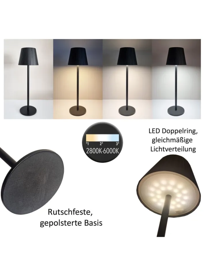 Coen Bakker Tischleuchten<LED Tischlampe dimmbar Touch Farbwechsler IP44 Innen & Außen 36,5x11cm Schwarz