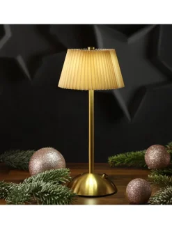 MARELIDA Tischleuchten<LED Tischlampe mit Schirm aufladbar dimmbar 3 Lichtfarben H: 30,5cm braun