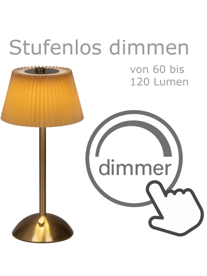 MARELIDA Tischleuchten<LED Tischlampe mit Schirm aufladbar dimmbar 3 Lichtfarben H: 30,5cm braun