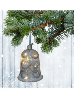 näve Weihnachtsschmuck<LED Weihnachtsartikel "GLOCKE" in silber - (L)11 cm x (B)11 cm x (H)13 cm