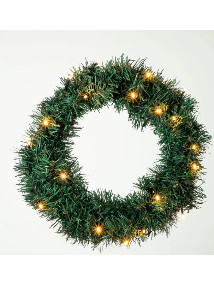 MARELIDA Künstliche Weihnachtsbäume<LED Weihnachtsset für Haustür Kranz und 2 Tannenbäume beleuchtet in grün