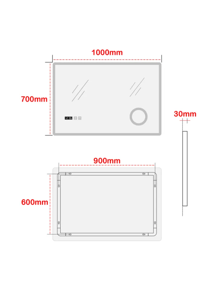 pro.tec Spiegel<LED-Badezimmerspiegel Racale in Weiß (H)70cm (B)100cm