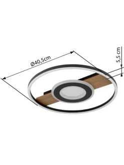 Globo lighting Decken- & Hängeleuchten<LED-Deckenleuchte "Pikara" in Schwarz/ Hellbraun - (H)5,5 x Ø 40,5 cm