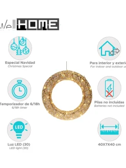 WellHome Wohndekoration<LED-Dekoanhänger in Gold - Ø 40 cm