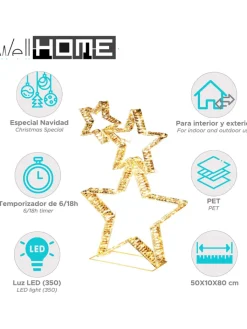 WellHome Wohndekoration<LED-Dekoaufsteller in Gold - (H)80 x (T)10 cm