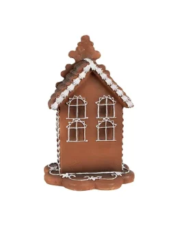 Clayre & Eef Dekofiguren & -Objekte<LED-Dekohaus in Hellbraun - (B)13 x (H)20 x (T)13 cm