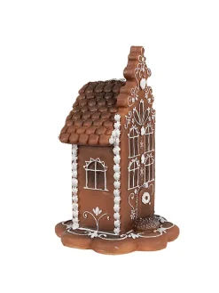 Clayre & Eef Dekofiguren & -Objekte<LED-Dekohaus in Hellbraun - (B)13 x (H)20 x (T)13 cm