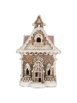 Clayre & Eef Dekofiguren & -Objekte<LED-Dekohaus in Hellbraun - (B)16 x (H)25 x (T)15 cm