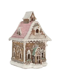 Clayre & Eef Dekofiguren & -Objekte<LED-Dekohaus in Hellbraun - (B)16 x (H)25 x (T)15 cm