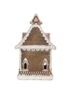 Clayre & Eef Dekofiguren & -Objekte<LED-Dekohaus in Hellbraun - (B)16 x (H)25 x (T)15 cm