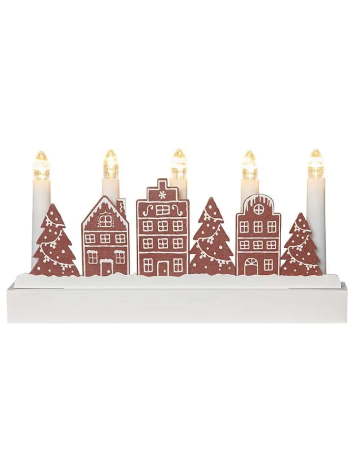 STAR Trading Lichterketten & Deko-Leuchten<LED-Dekoleuchte "Yuletide" in Weiß/ Braun - (B)28 x (H)14,5 x (T)5 cm
