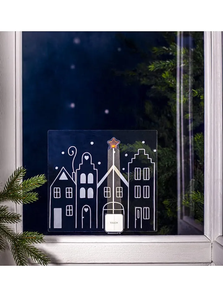 STAR Trading Wohndekoration<LED-Fensterdekoration "Windo" in Weiß/ Transparent - (B)22,5 x (H)21 cm