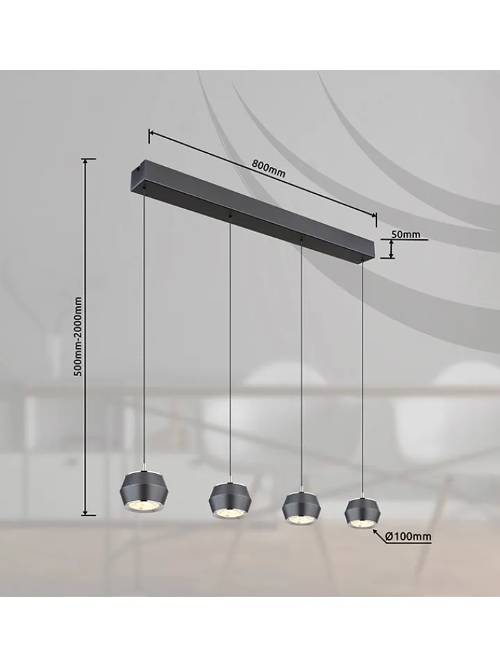 Globo lighting Decken- & Hängeleuchten<LED-Hängeleuchte "Marthy" in Schwarz - (L)80,5 x (B)10 x (H)200 cm