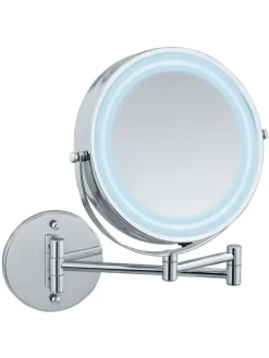 Wenko Spiegel<LED-Kosmetikspiegel "Power-Loc" in Silber - Ø 17,5 cm