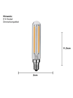 STAR Trading Leuchtmittel<LED-Leuchtmittel E14 ,Clear', T20, dimmbar, 16W, 150lm, warmweiß