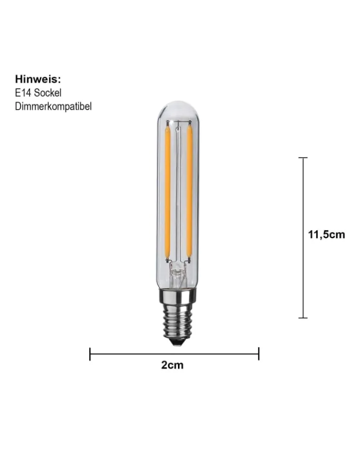 STAR Trading Leuchtmittel<LED-Leuchtmittel E14 ,Clear', T20, dimmbar, 16W, 150lm, warmweiß
