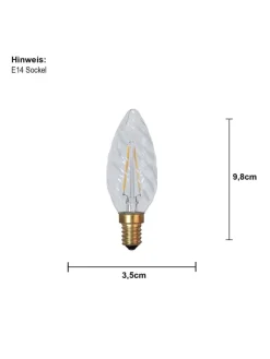 STAR Trading Leuchtmittel<LED-Leuchtmittel ,Soft Glow', E14, Kerze, 1,5W, 120lm, twisted, warmwe