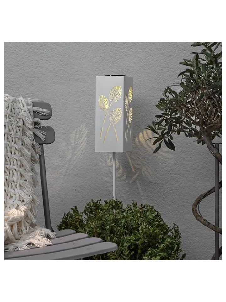 STAR Trading Außenbeleuchtung<LED-Solar-Gartenstecker "Albaleaf" in Weiß - (H)90 cm